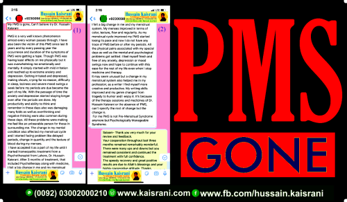 My PMS is gone, Can’t believe try Dr. Hussain Kaisrani – A Review and Feedback